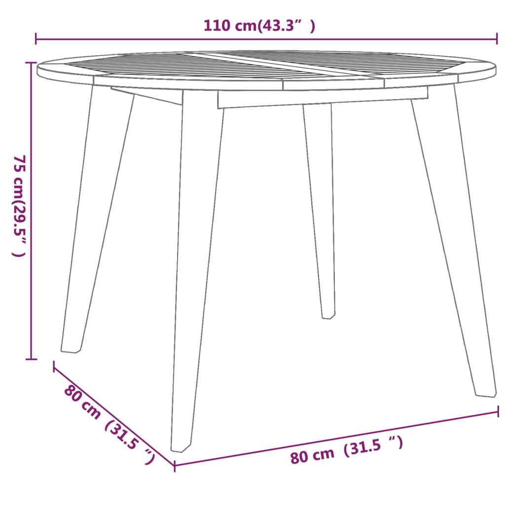 vidaXL Patio Table Outdoor Dining Table for Backyard Lawn Solid Wood Acacia-6