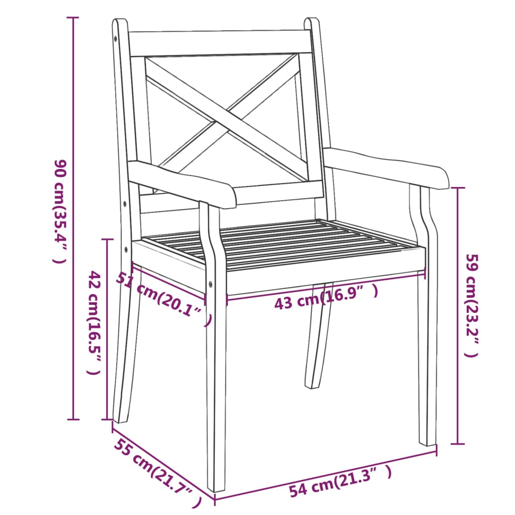 vidaXL Outdoor Dining Chairs Patio Dining Chair with Armrest Solid Wood Acacia-37