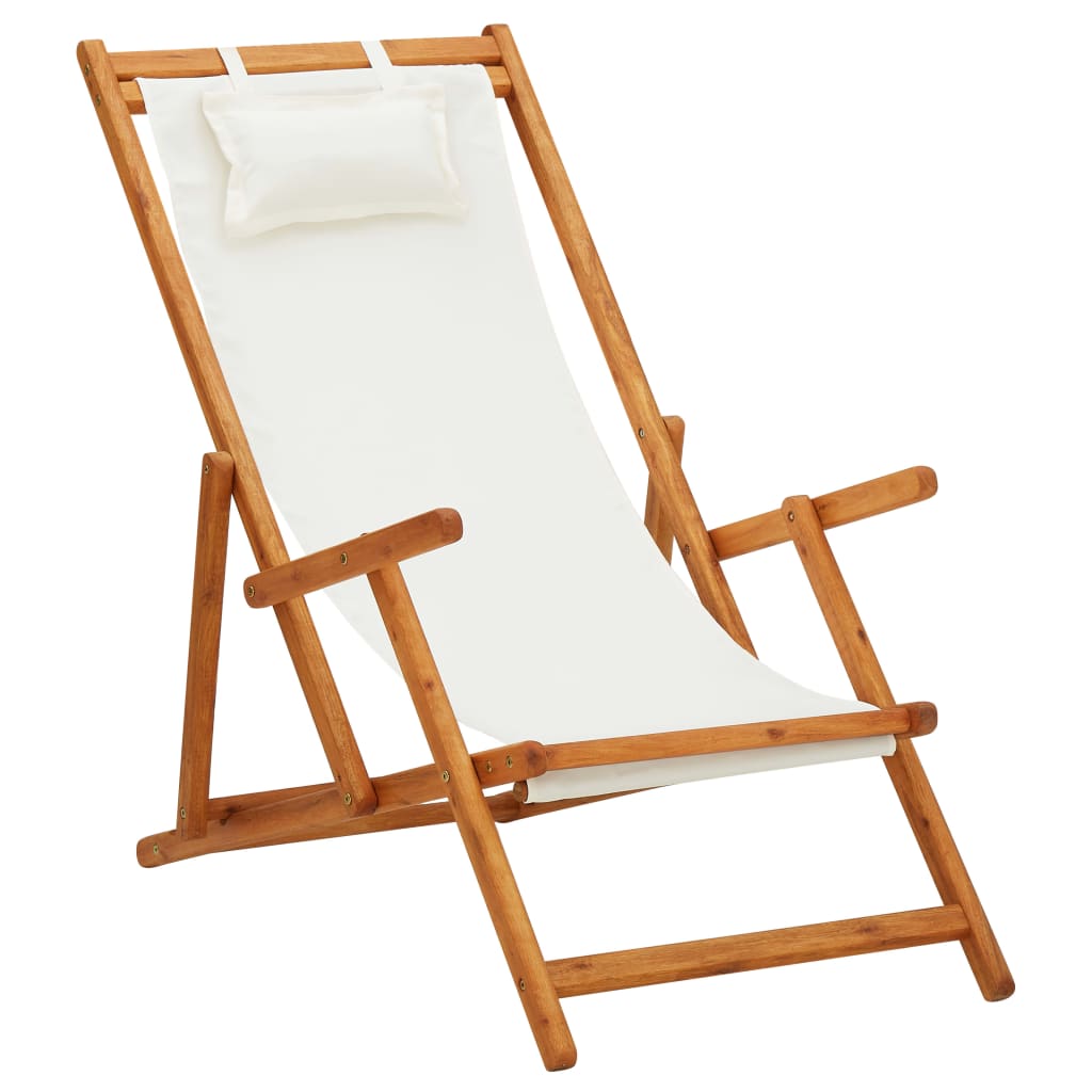 vidaXL Beach Sling Patio Chair Folding Deck Chair Fabric and Wooden Frame-32