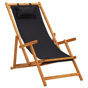 vidaXL Beach Sling Patio Chair Folding Deck Chair Fabric and Wooden Frame-38