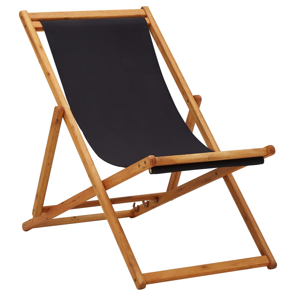 vidaXL Beach Sling Patio Chair Folding Deck Chair Fabric and Wooden Frame-28