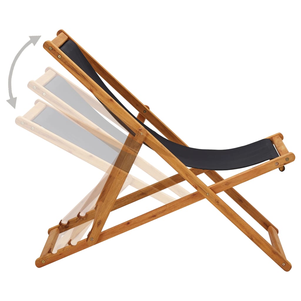 vidaXL Beach Sling Patio Chair Folding Deck Chair Fabric and Wooden Frame-38