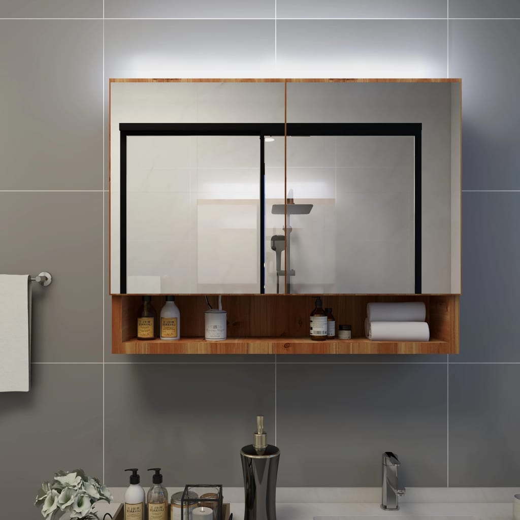 vidaXL LED Bathroom Mirror Cabinet Storage Vanity Wall Cabinet Furniture MDF-3