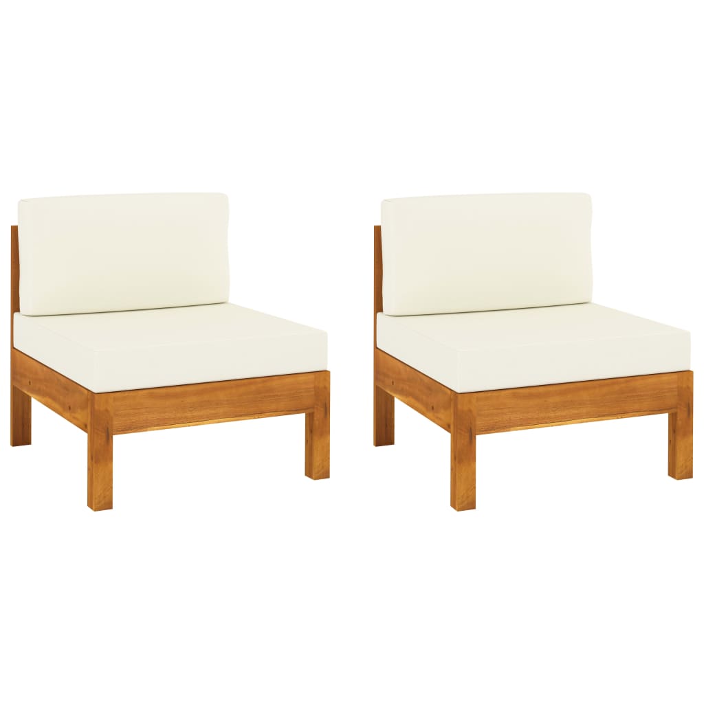 vidaXL Middle Sofas 2 pcs with Cream White Cushions Solid Acacia Wood-0