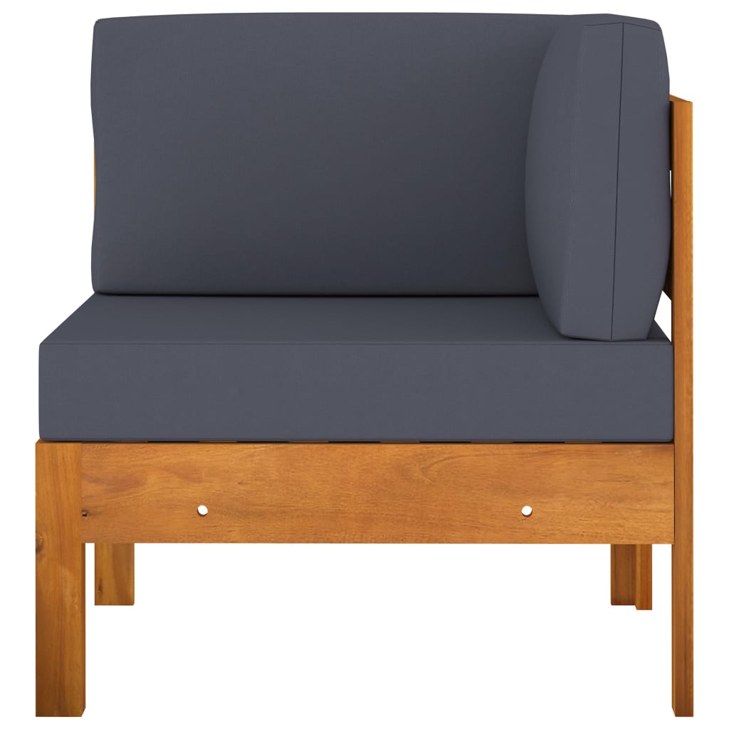 vidaXL Corner Sofa with Dark Gray Cushions Solid Acacia Wood-1