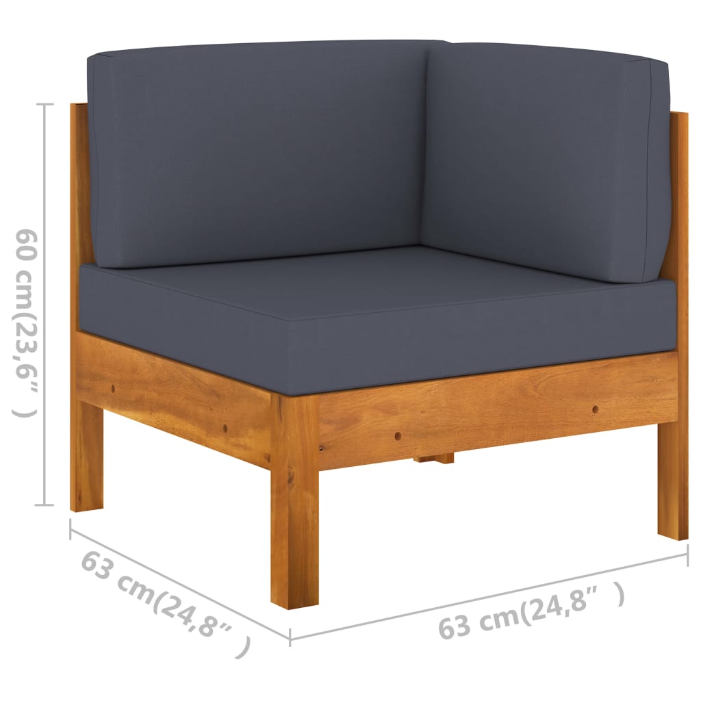 vidaXL Corner Sofa with Dark Gray Cushions Solid Acacia Wood-4