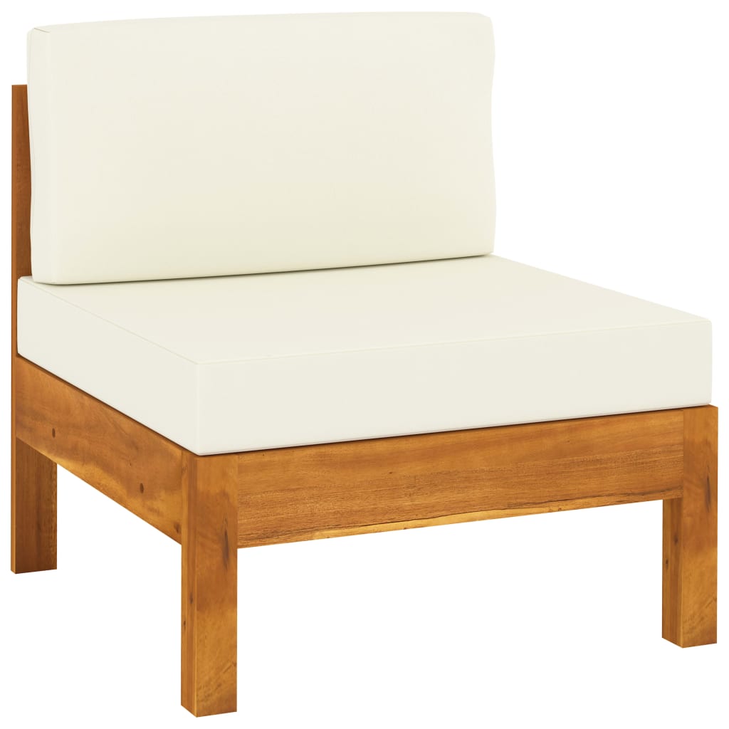 vidaXL Middle Sofa with Cream White Cushions Solid Acacia Wood-0