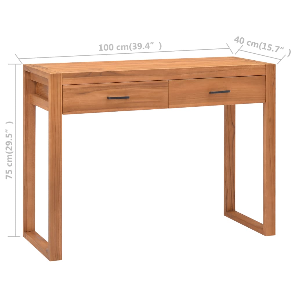 vidaXL Desk Standing Computer Desk Home Office Desk with 2 Drawers Teak Wood-4