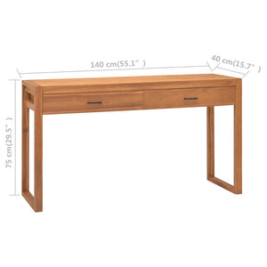 vidaXL Desk Standing Computer Desk Home Office Desk with 2 Drawers Teak Wood-3