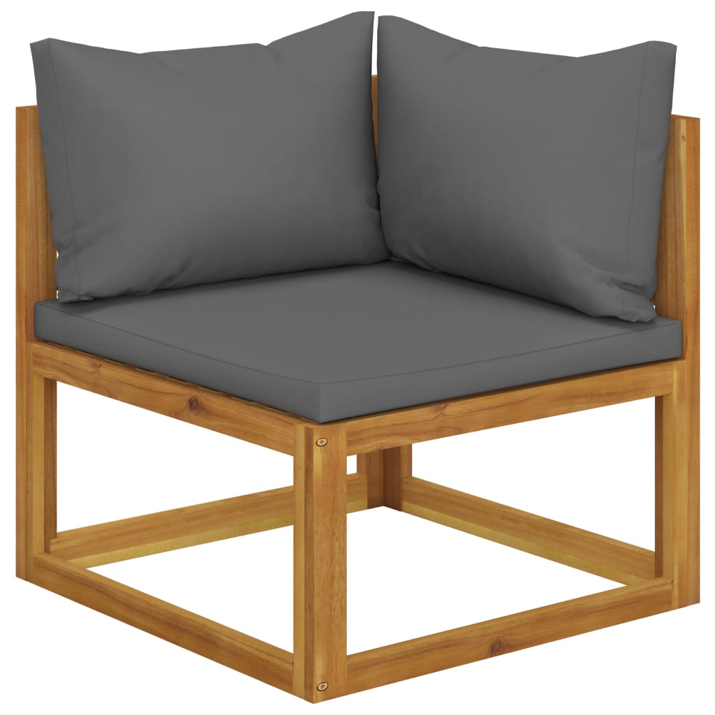 vidaXL Sectional Corner Sofa & Dark Gray Cushion Solid Acacia Wood-0