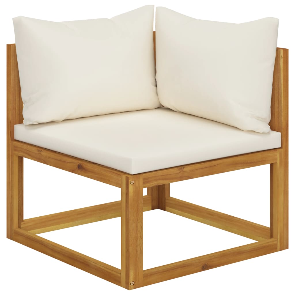 vidaXL Sectional Corner Sofa & Cream White Cushion Solid Acacia Wood-0