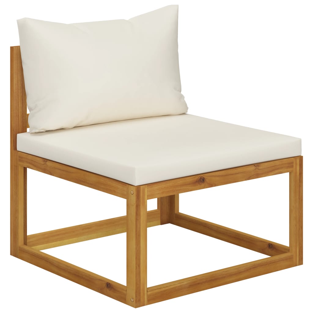 vidaXL Sectional Middle Sofa & Cream White Cushion Solid Acacia Wood-0