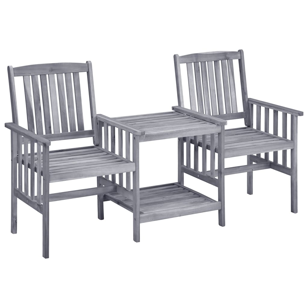 vidaXL Patio Chairs with Tea Table 62.6"x24"x36.2" Solid Acacia Wood-0