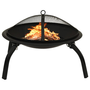 vidaXL Fire Pit Fireplace for Camping Picnic Firebowl Outdoor with Poker Steel-1