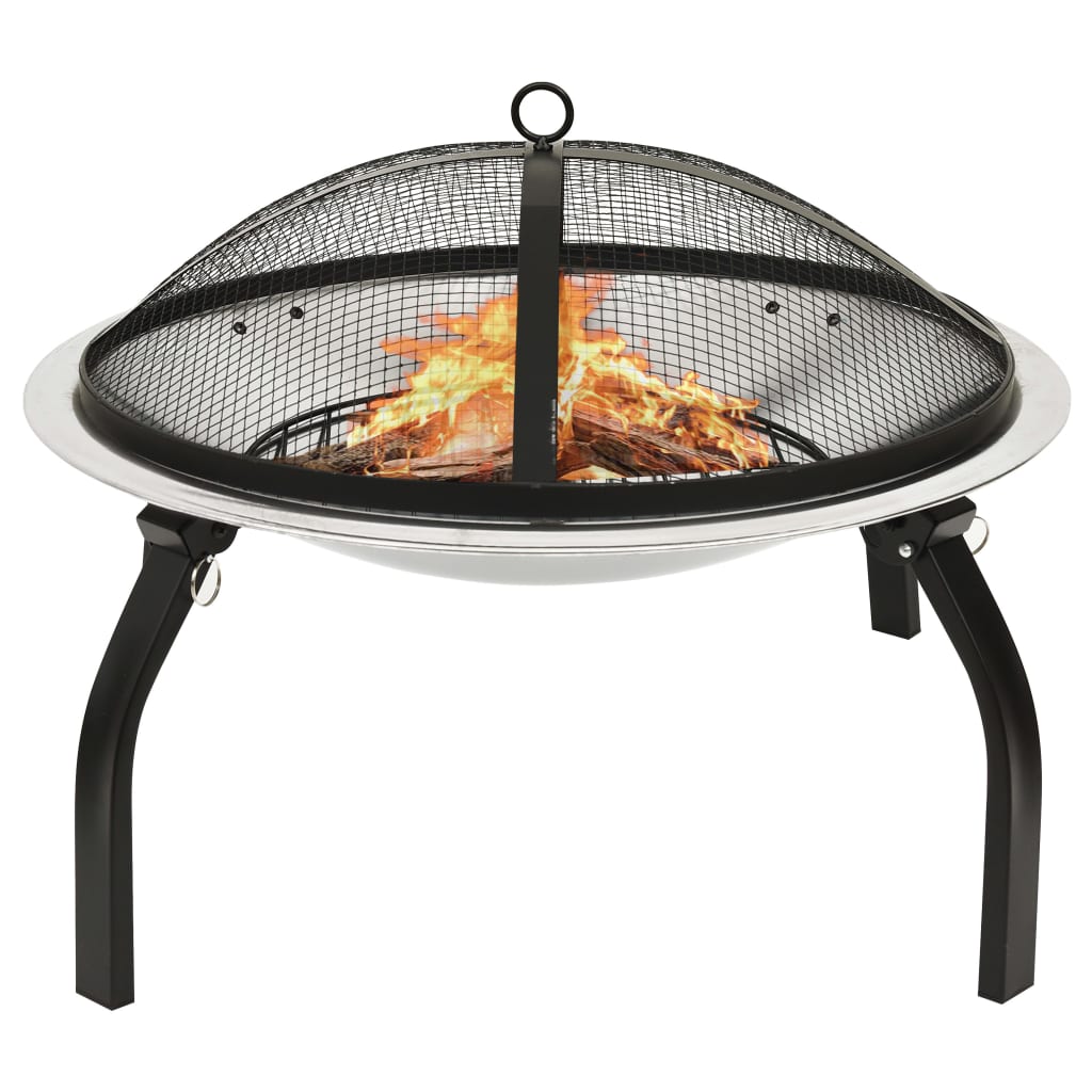 vidaXL Fire Pit Fireplace for Camping Picnic Firebowl Outdoor with Poker Steel-4