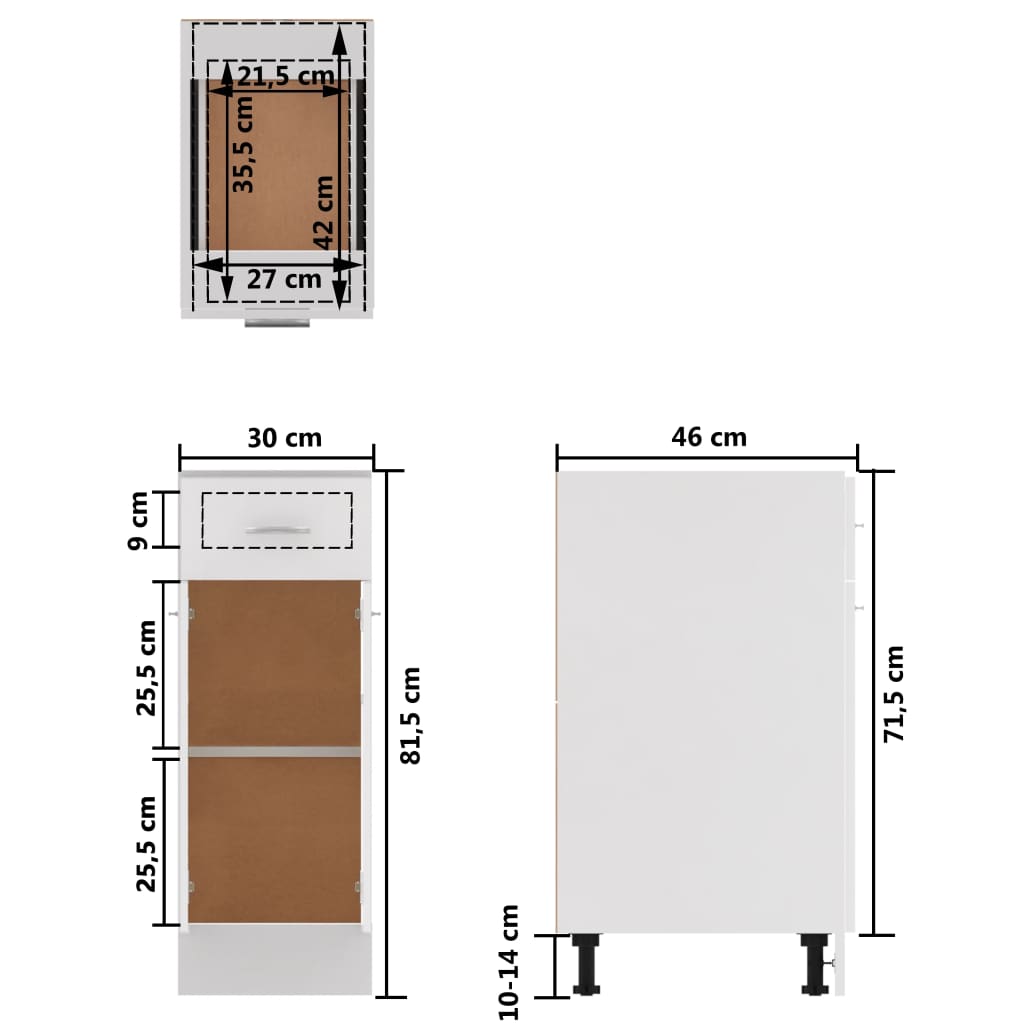 vidaXL Drawer Bottom Cabinet White 11.8"x18.1"x32.1" Engineered Wood-4