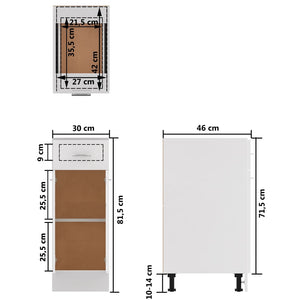 vidaXL Drawer Bottom Cabinet White 11.8"x18.1"x32.1" Engineered Wood-4