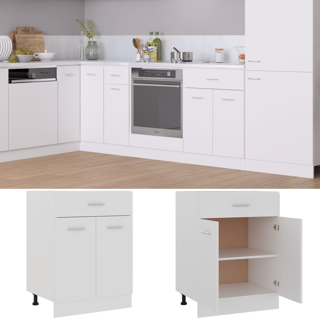 vidaXL Drawer Bottom Cabinet White 23.6"x18.1"x32.1" Engineered Wood-3