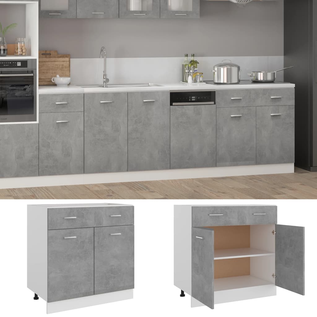 vidaXL Drawer Bottom Cabinet Concrete Gray 31.5"x18.1"x32.1" Engineered Wood-1