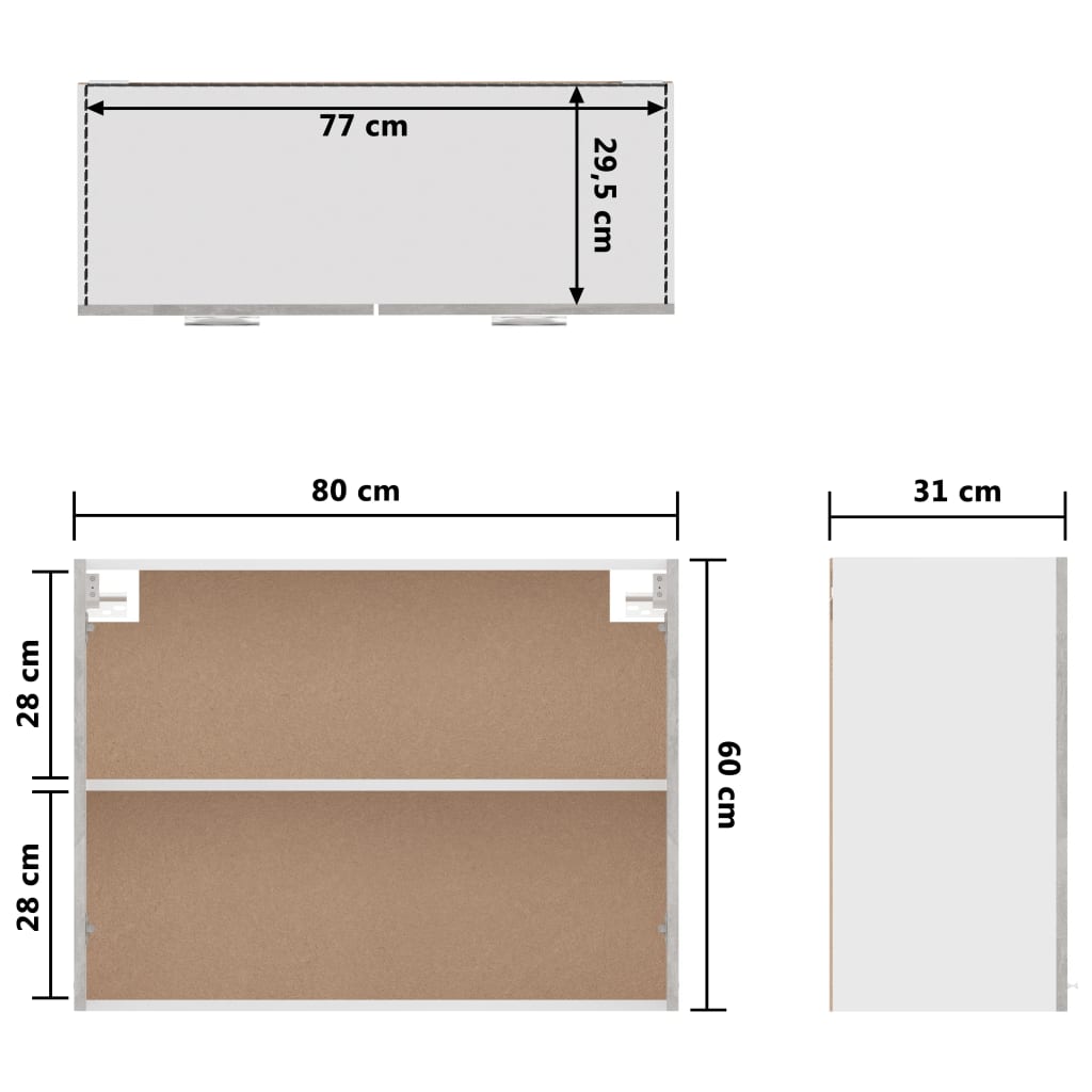 vidaXL Hanging Cabinet Concrete Gray 31.5"x12.2"x23.6" Engineered Wood-8