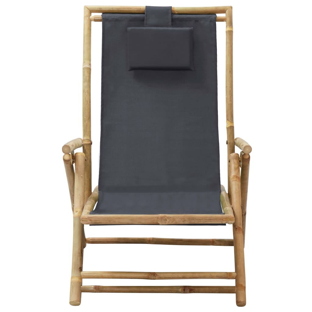 vidaXL Patio Deck Chair Patio Sling Chair with Headrest for Deck Beach Bamboo-3