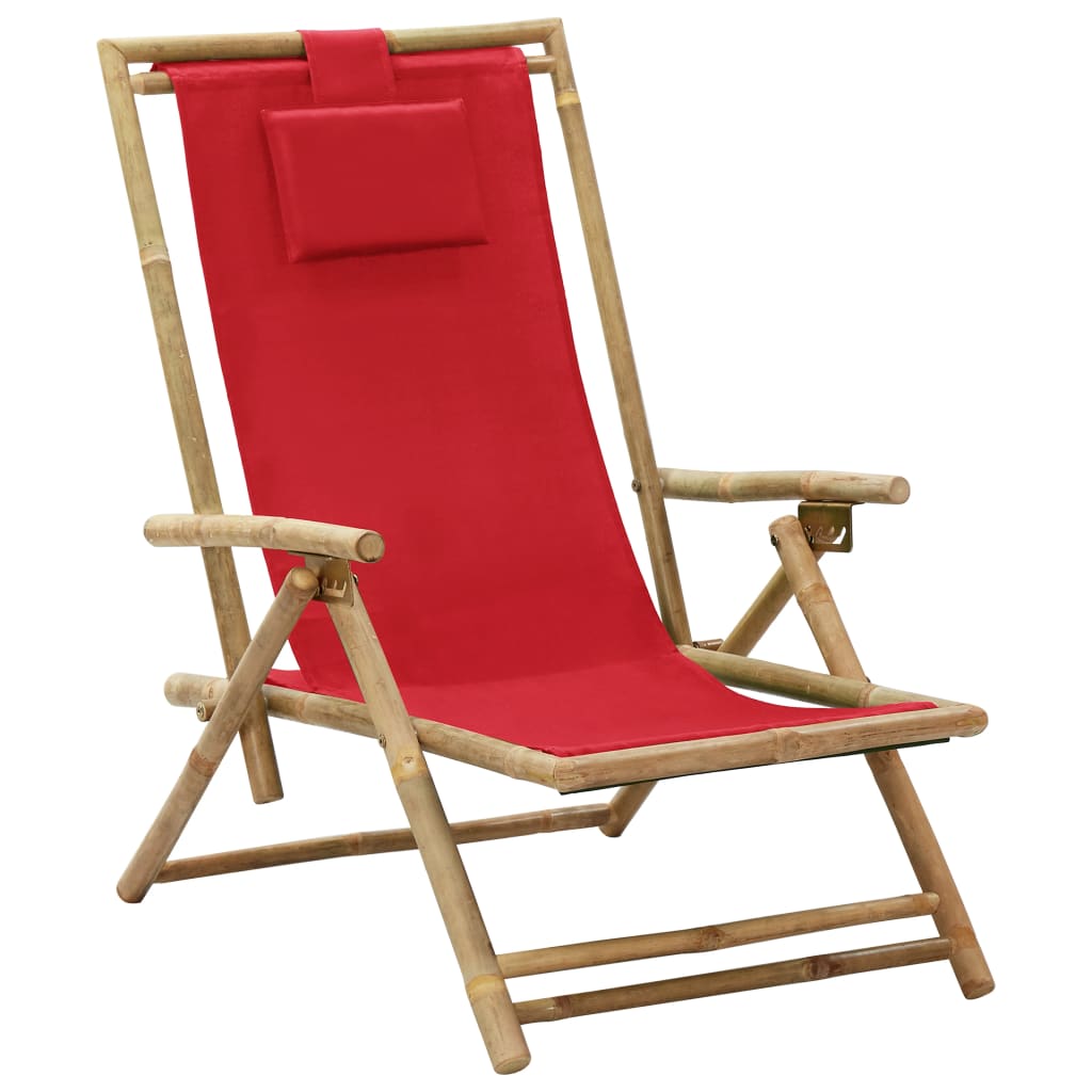 vidaXL Patio Deck Chair Patio Sling Chair with Headrest for Deck Beach Bamboo-13