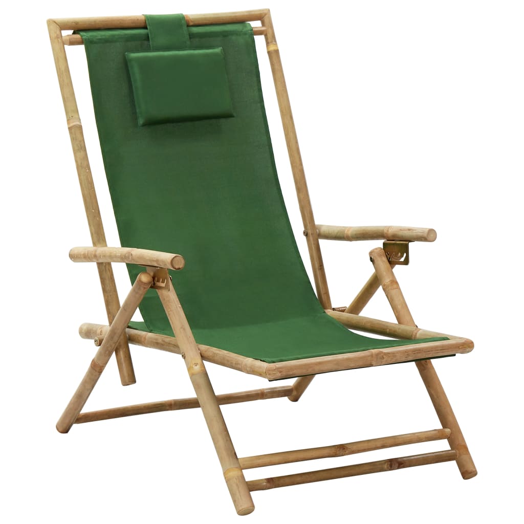 vidaXL Patio Deck Chair Patio Sling Chair with Headrest for Deck Beach Bamboo-18