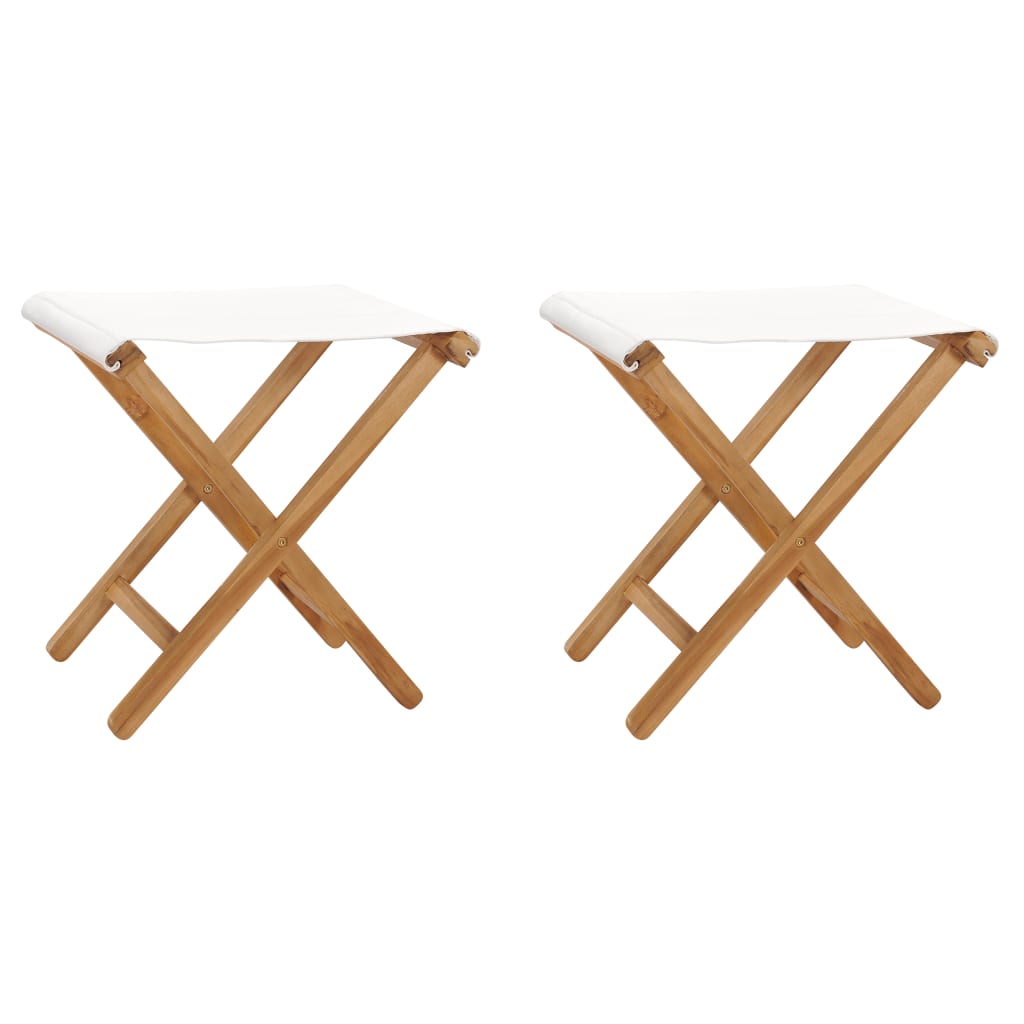 vidaXL Folding Chairs 2 Pcs Patio Stool for Camping Solid Wood Teak and Fabric-1