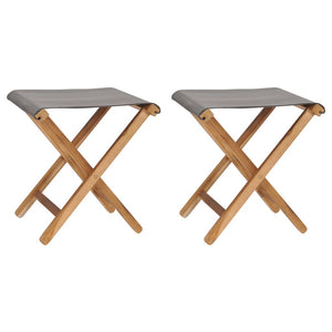 vidaXL Folding Chairs 2 Pcs Patio Stool for Camping Solid Wood Teak and Fabric-4