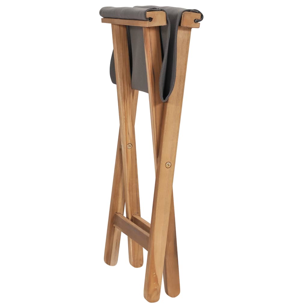 vidaXL Folding Chairs 2 Pcs Patio Stool for Camping Solid Wood Teak and Fabric-10