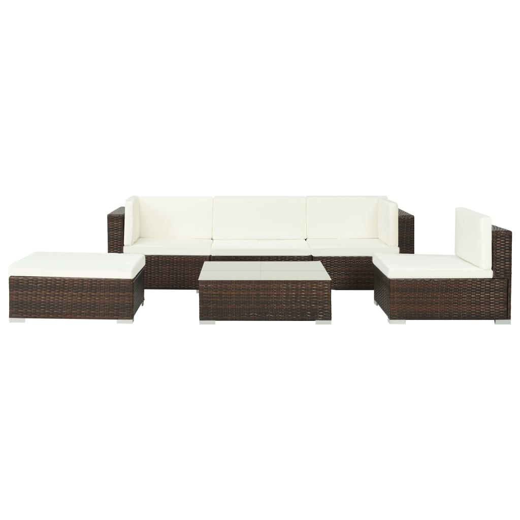 vidaXL Patio Furniture Set 6 Piece Outdoor Sofa with Coffee Table Poly Rattan-5