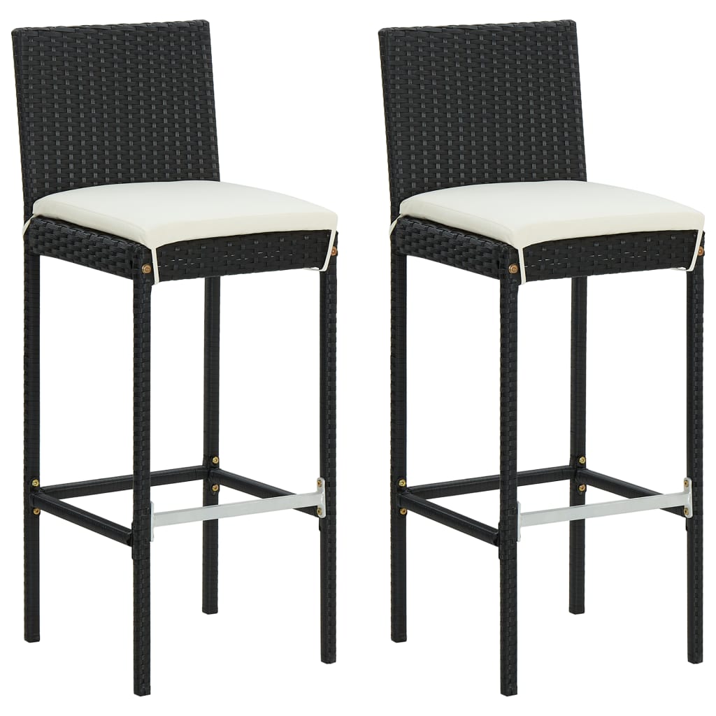 vidaXL Garden Bar Stools with Cushions 2 pcs Black Poly Rattan-1