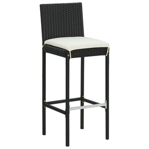 vidaXL Garden Bar Stools with Cushions 2 pcs Black Poly Rattan-5