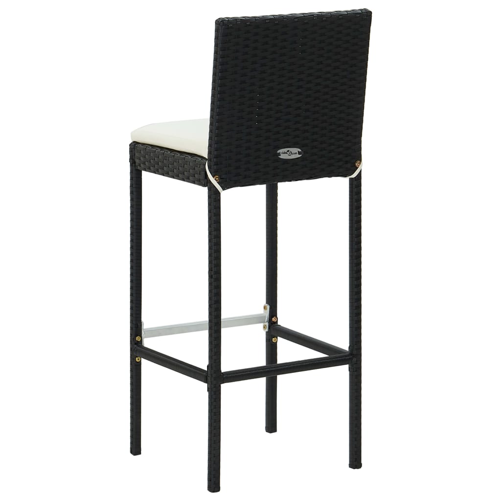 vidaXL Garden Bar Stools with Cushions 2 pcs Black Poly Rattan-6