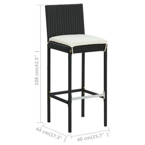 vidaXL Garden Bar Stools with Cushions 2 pcs Black Poly Rattan-14