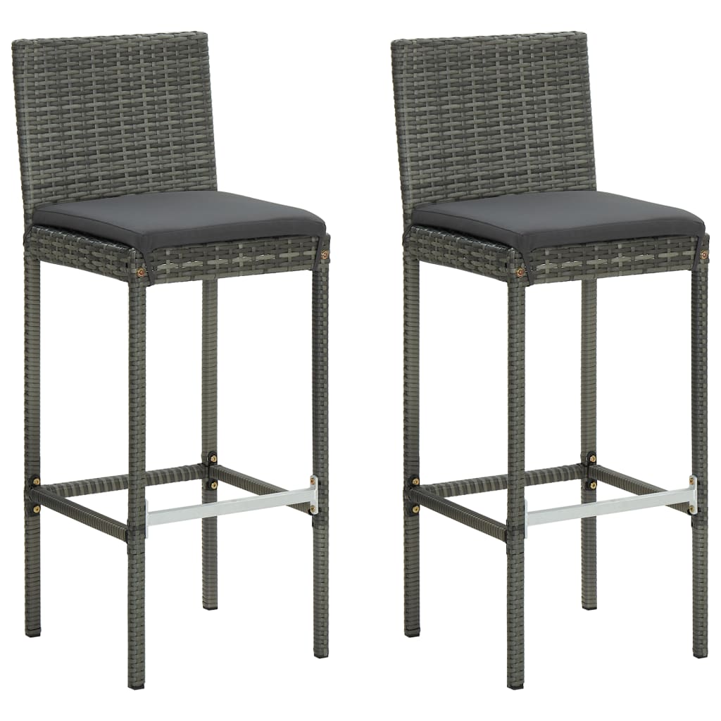 vidaXL Garden Bar Stools with Cushions 2 pcs Black Poly Rattan-13