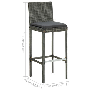 vidaXL Garden Bar Stools with Cushions 2 pcs Black Poly Rattan-23