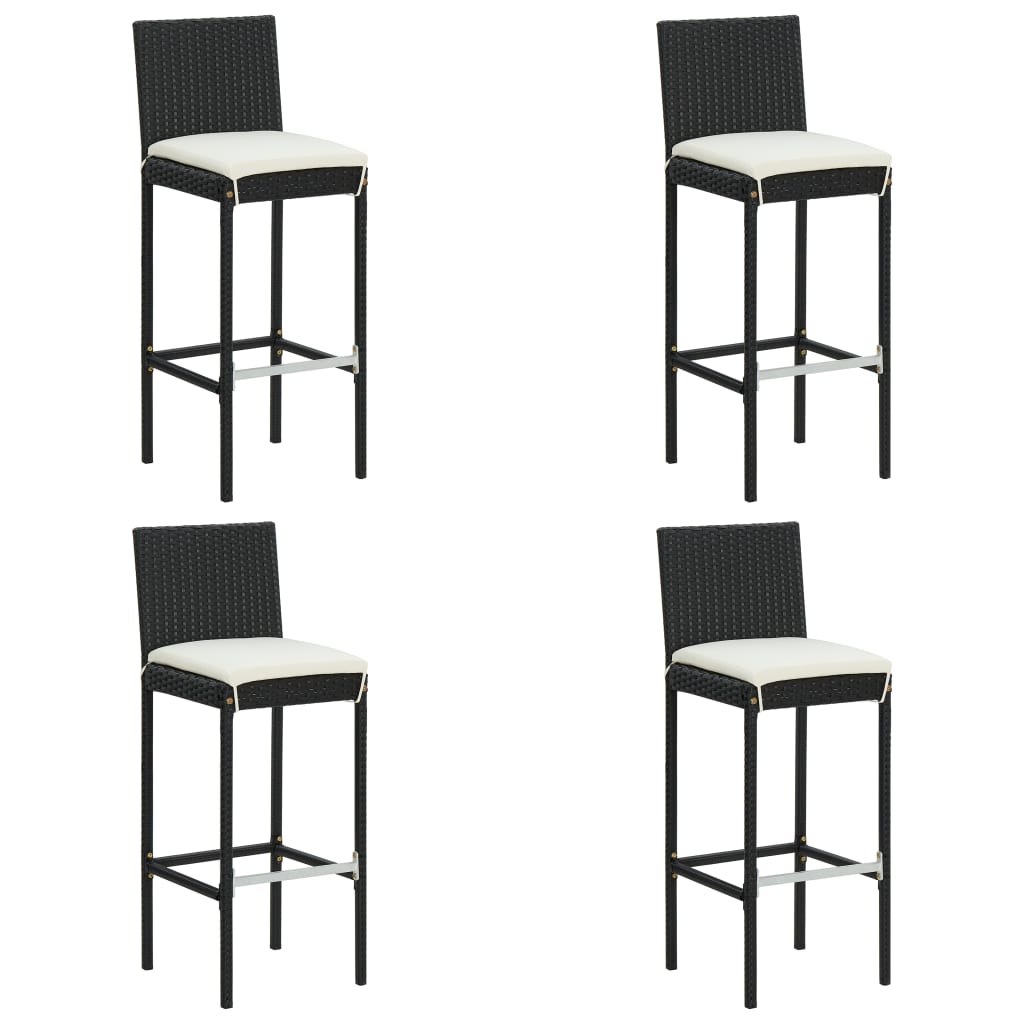 vidaXL Garden Bar Stools with Cushions 2 pcs Black Poly Rattan-22