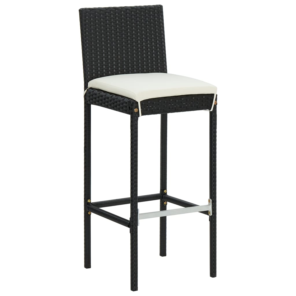 vidaXL Garden Bar Stools with Cushions 2 pcs Black Poly Rattan-25