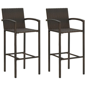 vidaXL Bar Stools 2 pcs Brown Poly Rattan-25