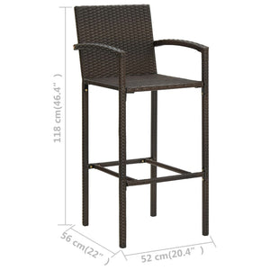 vidaXL Bar Stools 2 pcs Brown Poly Rattan-6