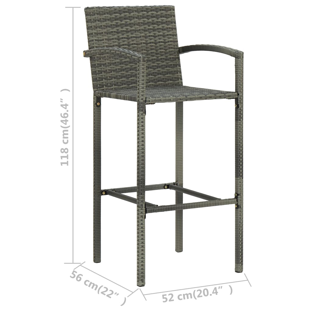 vidaXL Bar Stools 2 pcs Brown Poly Rattan-8