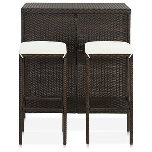 vidaXL Bar Table and Chair Set Kitchen Dining Table Set 3 Piece Poly Rattan-2