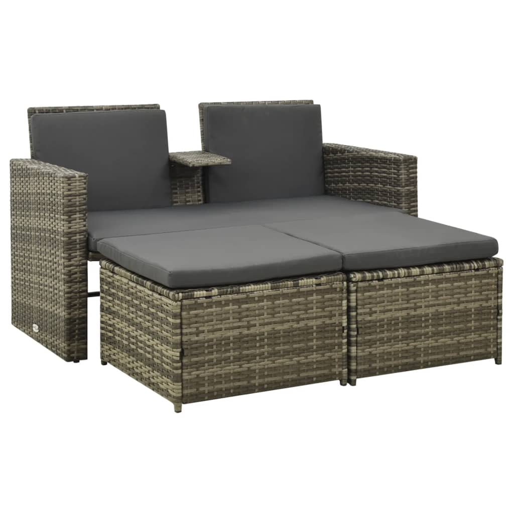 vidaXL Patio Furniture Set Outdoor 2-Seater Sofa with Footrest Poly Rattan-1