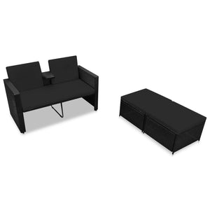 vidaXL Patio Furniture Set Outdoor 2-Seater Sofa with Footrest Poly Rattan-16