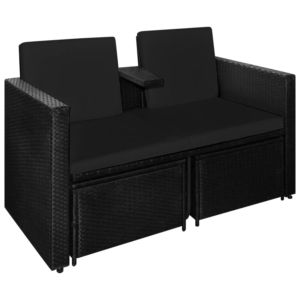 vidaXL Patio Furniture Set Outdoor 2-Seater Sofa with Footrest Poly Rattan-11