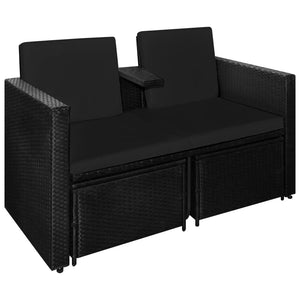 vidaXL Patio Furniture Set Outdoor 2-Seater Sofa with Footrest Poly Rattan-11