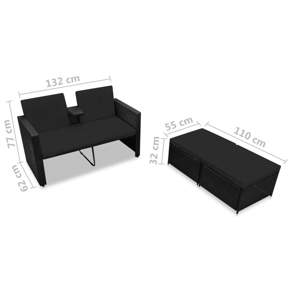 vidaXL Patio Furniture Set Outdoor 2-Seater Sofa with Footrest Poly Rattan-13