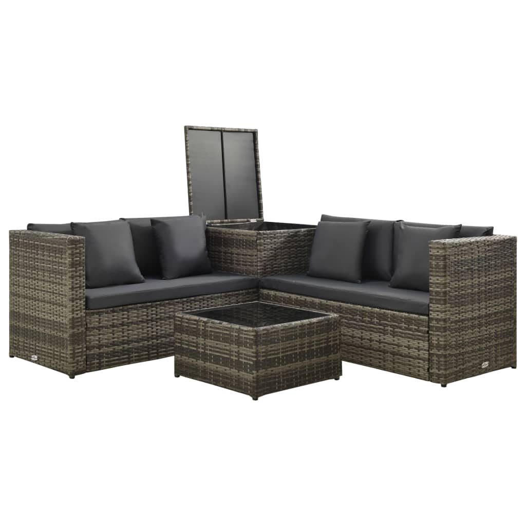 vidaXL Patio Furniture Set 4 Piece Sectional Sofa with Coffee Table Rattan-0