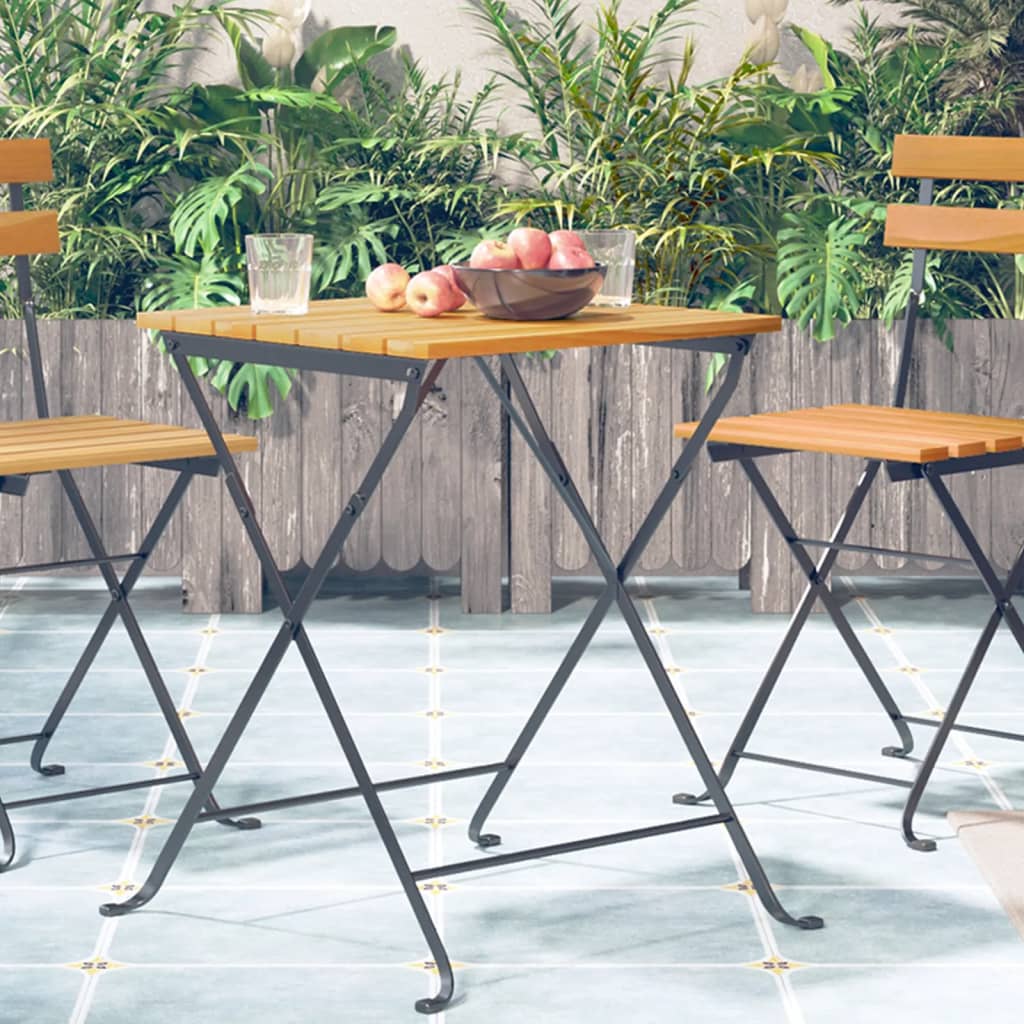 vidaXL Folding Bistro Table Outdoor Bar Table Solid Wood Acacia and Steel-0